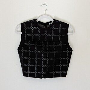 T By Alexander Wang Black Grid Print Neoprene Crop Top Size 4